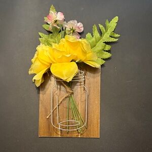 Yellow Floral Wall Accent with Wire Jar Design